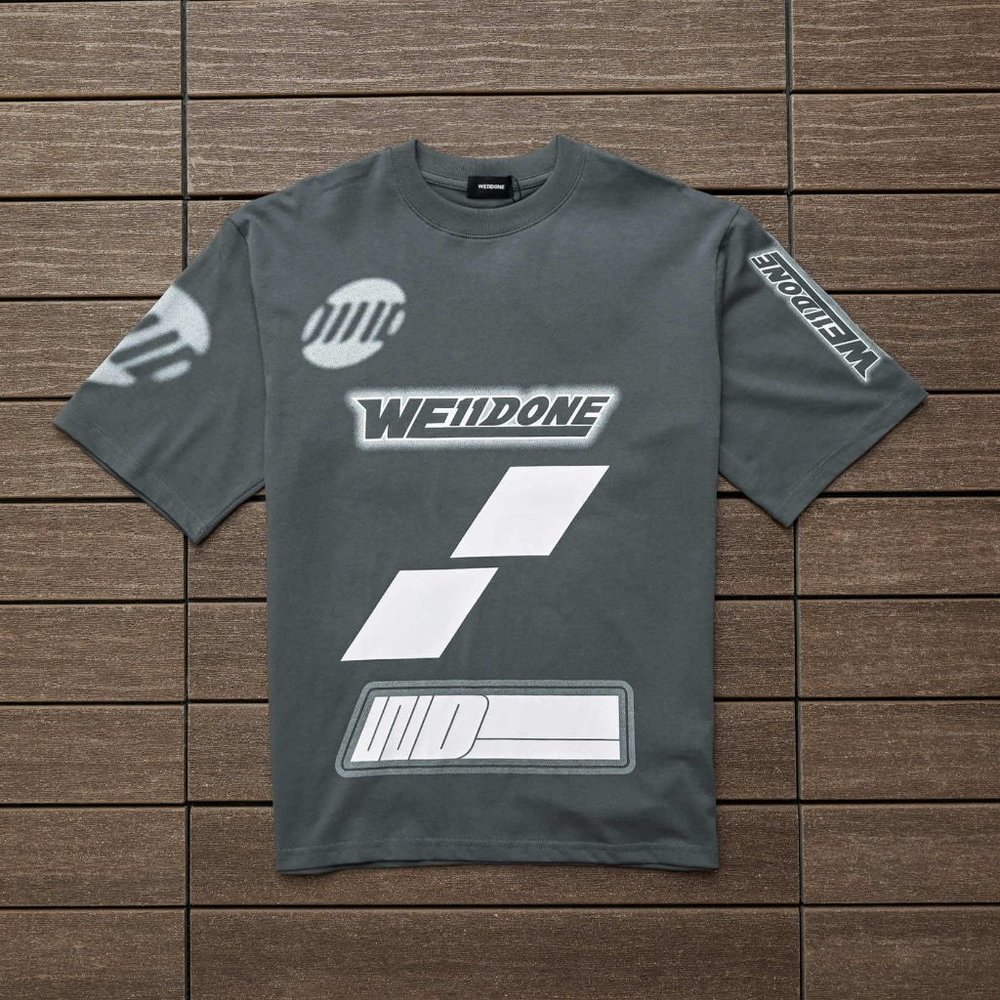 We11 Done Colorful Geometric Lettering T Shirt in Gray